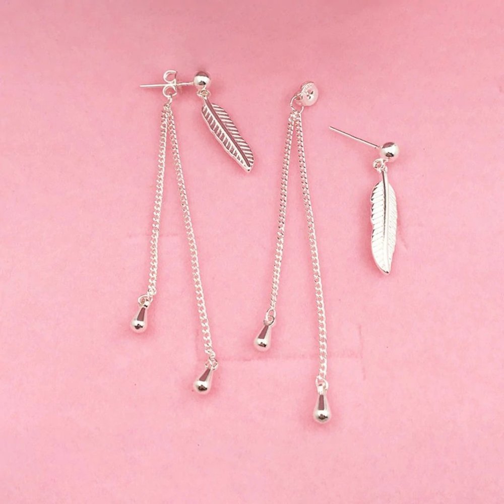 NEW 925 Sterling Silver Leaf Tassel Drop Earrings - Picture 2 of 6